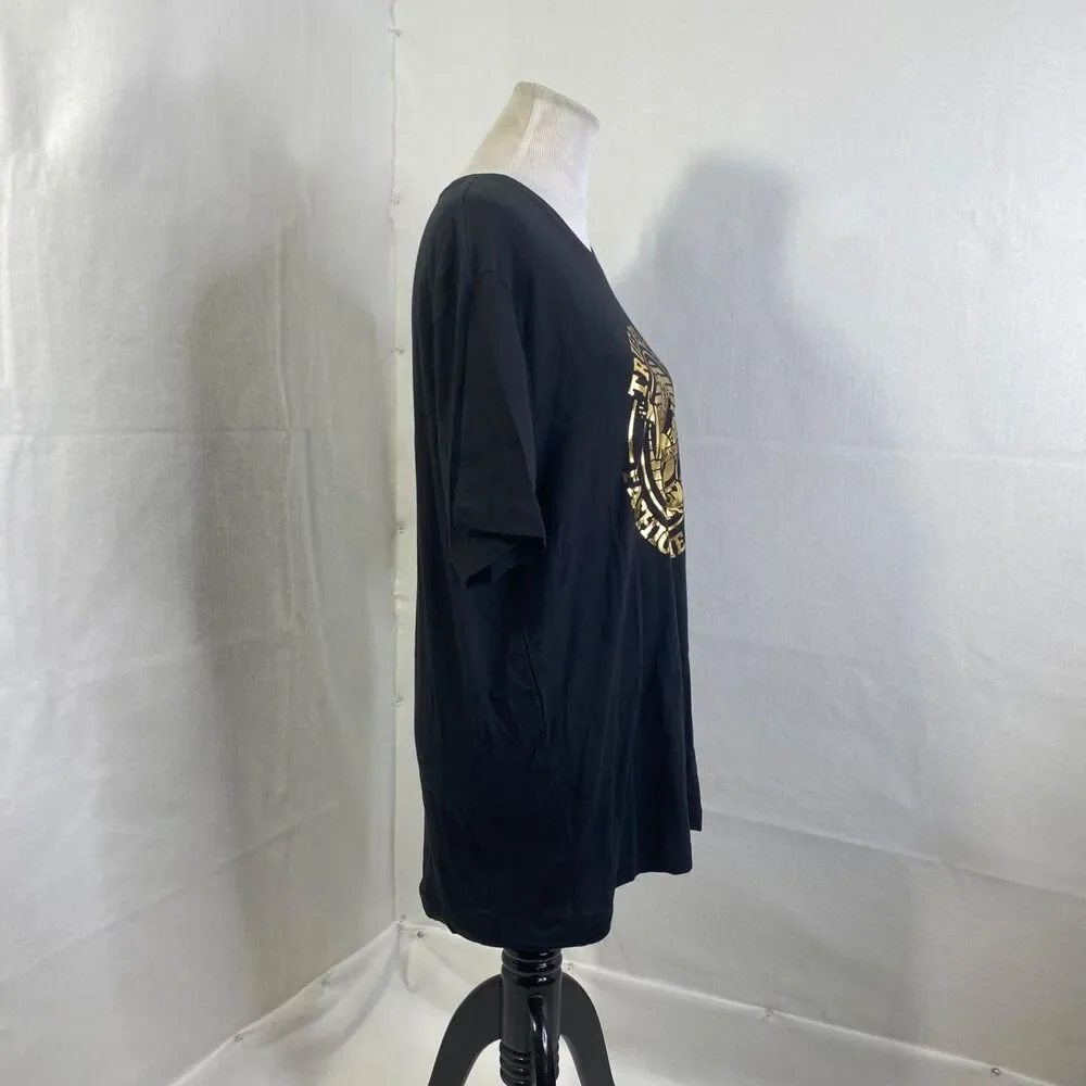 True Religion Buddha Foil Logo Shirt Mens Large Black Gold Short Sleeve Crewneck